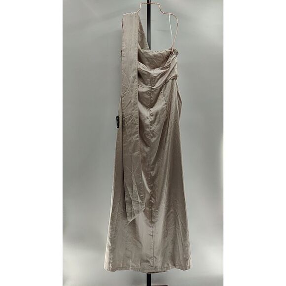 Lulus Women Maritza Satin Sash Tulip Maxi Dress Champagne Basic Sleeved Large - Picture 3 of 3